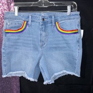 New York & Company Light Blue Denim Shorts with Rainbow Accents 🌈